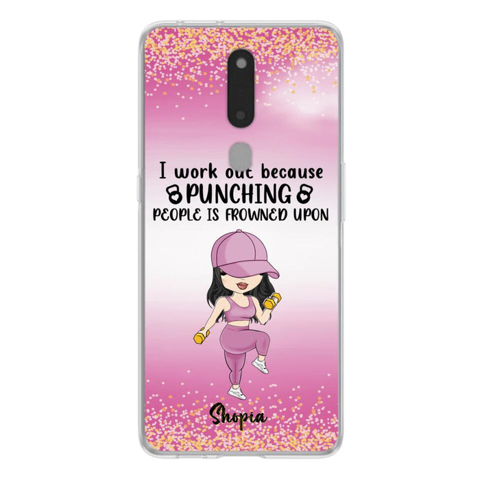 Custom Personalized Gym Girl Chibi Phone Case - Gift Idea For Gym Lovers - I Worked Out Because Punching People Is Frowned Upon - Cases For Oppo, Xiaomi And Huawei