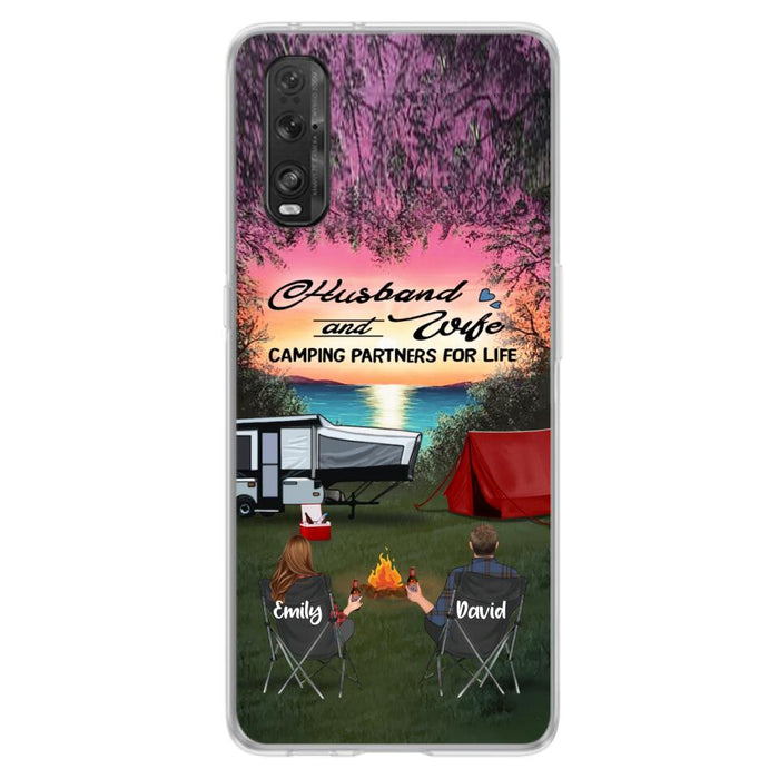 Custom Personalized Camping Phone Case - Couple With Upto 3 Kids And 4 Pets - Gift Idea For Camping Lover - Husband And Wife Camping Partners For Life - Case For Xiaomi, Oppo And Huawei