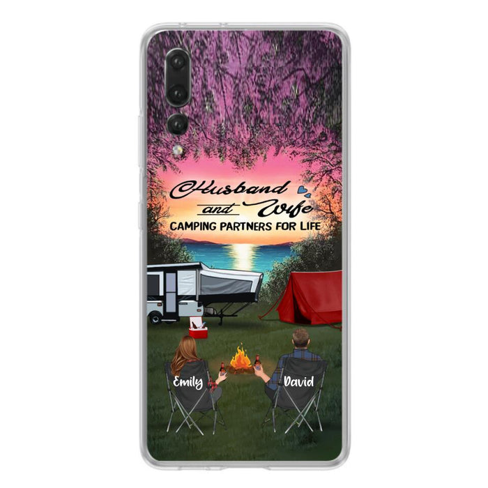 Custom Personalized Camping Phone Case - Couple With Upto 3 Kids And 4 Pets - Gift Idea For Camping Lover - Husband And Wife Camping Partners For Life - Case For Xiaomi, Oppo And Huawei