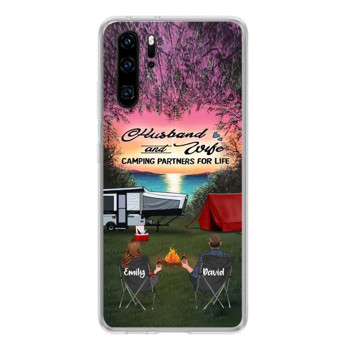 Custom Personalized Camping Phone Case - Couple With Upto 3 Kids And 4 Pets - Gift Idea For Camping Lover - Husband And Wife Camping Partners For Life - Case For Xiaomi, Oppo And Huawei