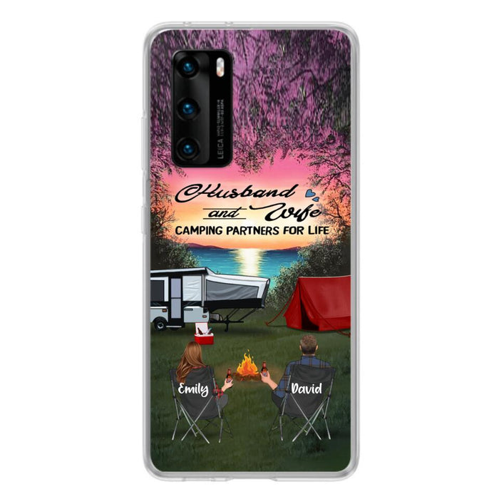 Custom Personalized Camping Phone Case - Couple With Upto 3 Kids And 4 Pets - Gift Idea For Camping Lover - Husband And Wife Camping Partners For Life - Case For Xiaomi, Oppo And Huawei