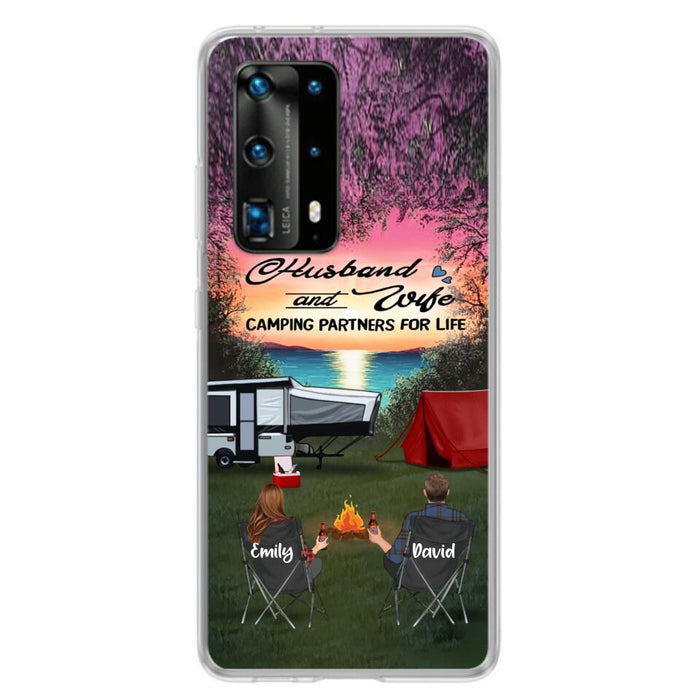 Custom Personalized Camping Phone Case - Couple With Upto 3 Kids And 4 Pets - Gift Idea For Camping Lover - Husband And Wife Camping Partners For Life - Case For Xiaomi, Oppo And Huawei