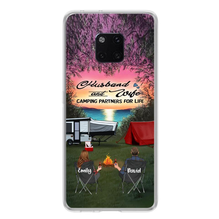 Custom Personalized Camping Phone Case - Couple With Upto 3 Kids And 4 Pets - Gift Idea For Camping Lover - Husband And Wife Camping Partners For Life - Case For Xiaomi, Oppo And Huawei