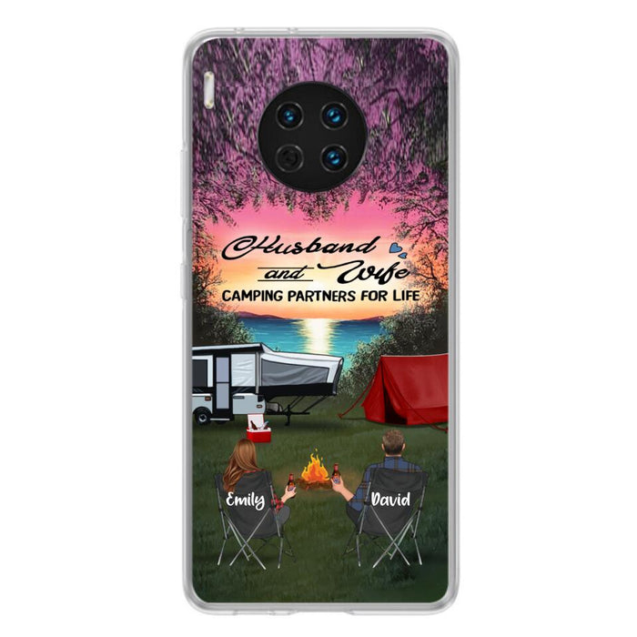 Custom Personalized Camping Phone Case - Couple With Upto 3 Kids And 4 Pets - Gift Idea For Camping Lover - Husband And Wife Camping Partners For Life - Case For Xiaomi, Oppo And Huawei