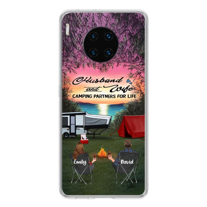 Custom Personalized Camping Phone Case - Couple With Upto 3 Kids And 4 Pets - Gift Idea For Camping Lover - Husband And Wife Camping Partners For Life - Case For Xiaomi, Oppo And Huawei