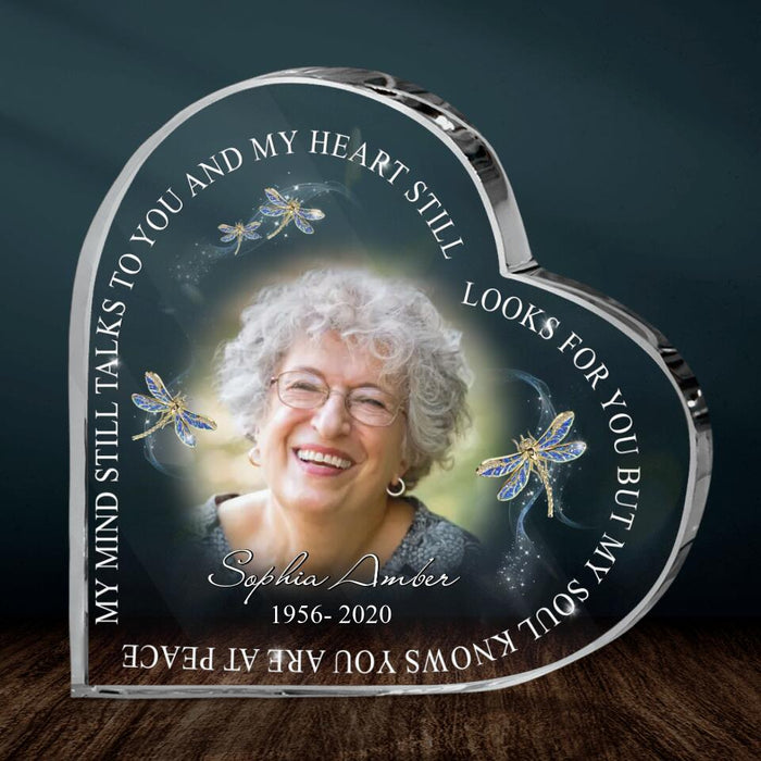 Custom Memorial Crystal Heart - Upload Mom/Dad Photo - My Mind Still Talk To You