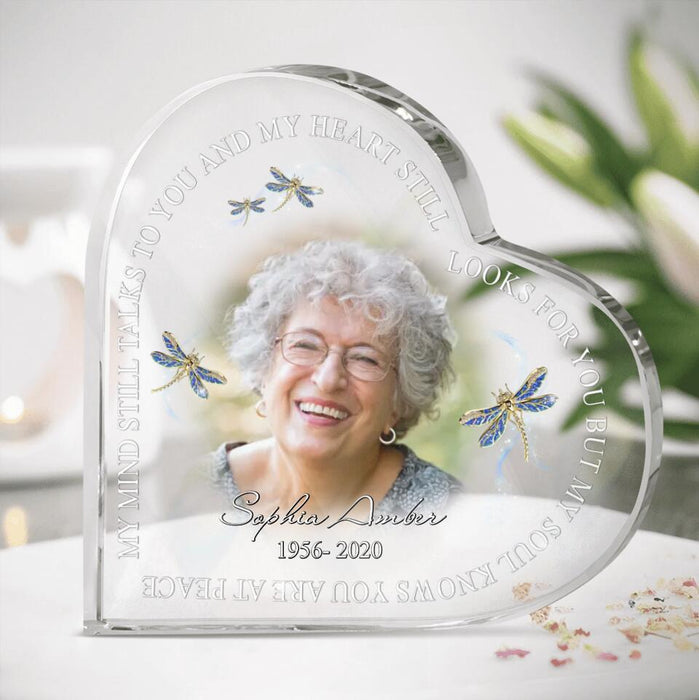 Custom Memorial Crystal Heart - Upload Mom/Dad Photo - My Mind Still Talk To You