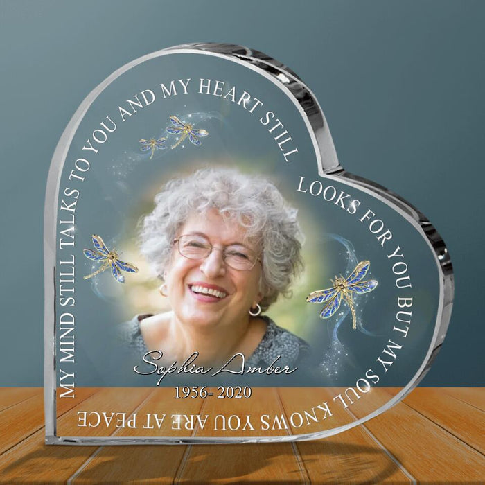 Custom Memorial Crystal Heart - Upload Mom/Dad Photo - My Mind Still Talk To You