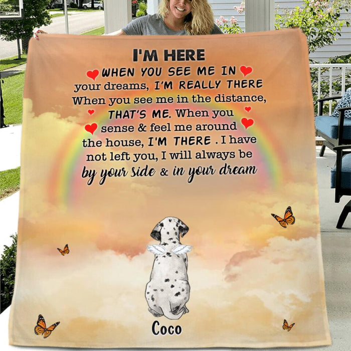 Custom Personalized Memorial Dog Quilt/Fleece Blanket - Gift Idea For Dog Lover - I'm Here