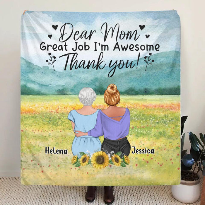 Custom Personalized Mom & Daughter Quilt/Single Layer Fleece Blanket/Pillow Cover - Mother's Day Gift Idea From Daughter - Dear Mom Great Job I'm Awesome