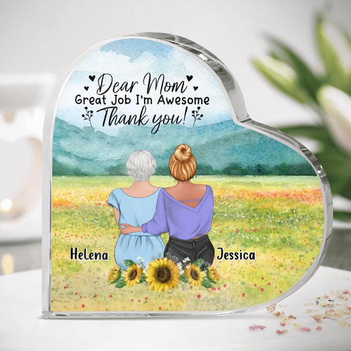 Custom Personalized Mom & Daughter Crystal Heart - Mother's Day Gift Idea From Daughter - Dear Mom Great Job I'm Awesome