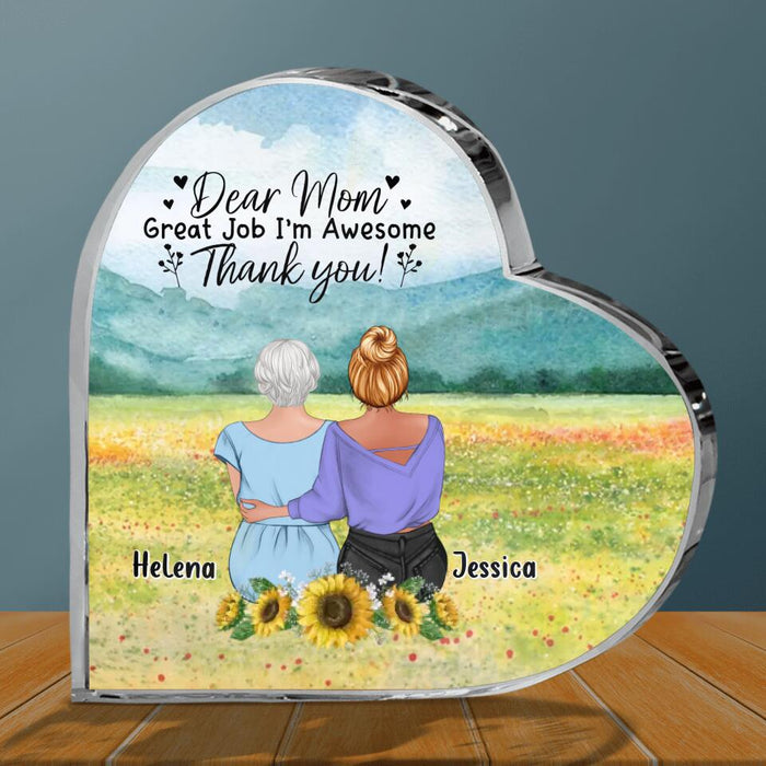 Custom Personalized Mom & Daughter Crystal Heart - Mother's Day Gift Idea From Daughter - Dear Mom Great Job I'm Awesome