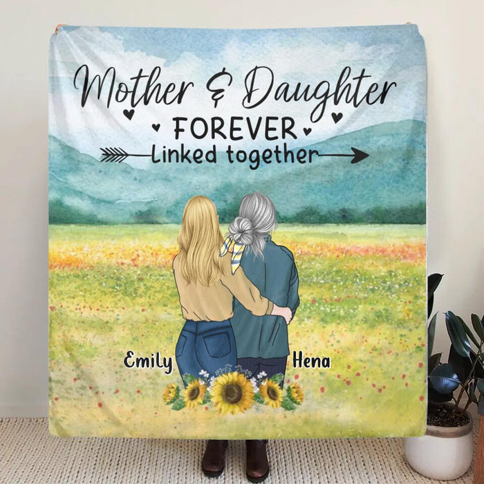 Custom Personalized Mom & Daughter Quilt/Single Layer Fleece Blanket/Pillow Cover - Mother's Day Gift Idea From Daughter - Mother & Daughter Forever Linked Together