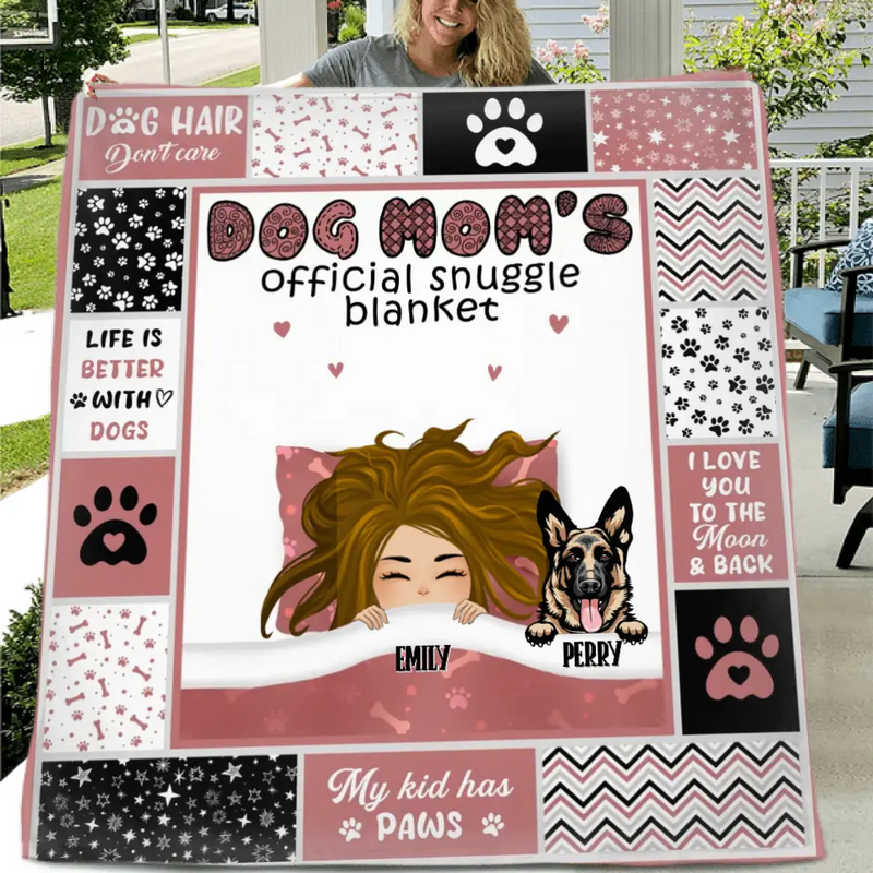 Personalized Dog Mom Fleece Throw Blanket/Quilt - Up to 6 Dogs - Mother's Day Gift Idea For Dog Lover  - Dog Mom's Official Snuggle Blanket