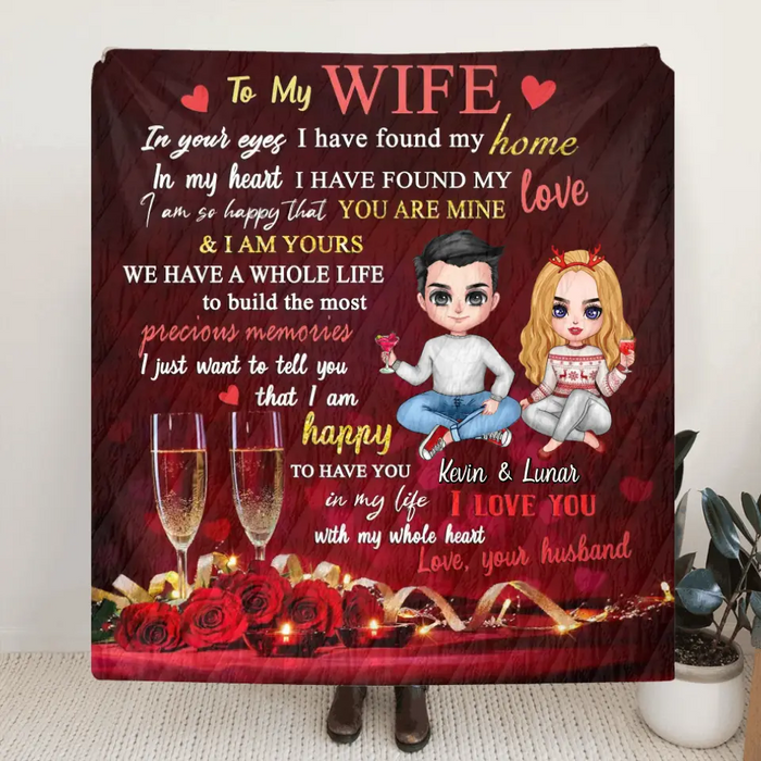 Custom Personalized Couple Fleece/ Quilt Blanket - Gift Idea For Wife/ Girlfriend - To My Wife