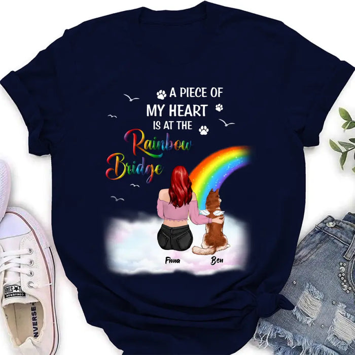 Custom Personalized Memorial Shirt - Memorial Gift Idea for Dog/Cat Owners/Mother's Day - A Piece Of My Heart Is At The Rainbow Bridge