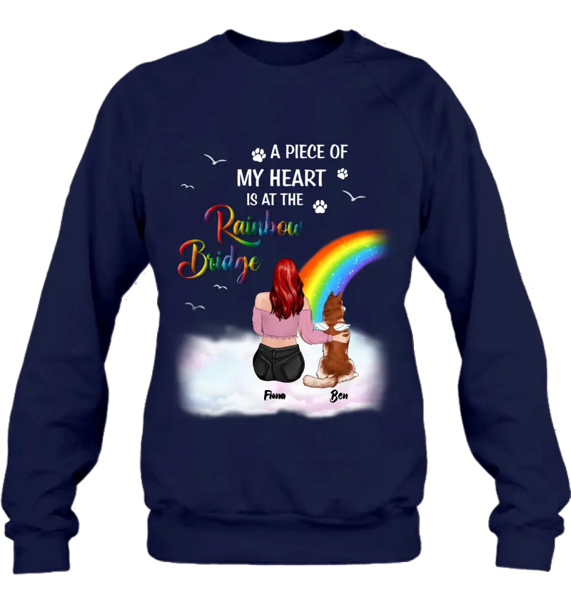 Custom Personalized Memorial Shirt - Memorial Gift Idea for Dog/Cat Owners/Mother's Day - A Piece Of My Heart Is At The Rainbow Bridge