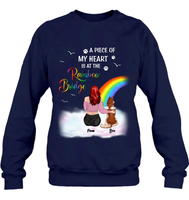 Custom Personalized Memorial Shirt - Memorial Gift Idea for Dog/Cat Owners/Mother's Day - A Piece Of My Heart Is At The Rainbow Bridge