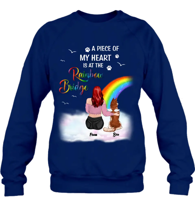 Custom Personalized Memorial Shirt - Memorial Gift Idea for Dog/Cat Owners/Mother's Day - A Piece Of My Heart Is At The Rainbow Bridge