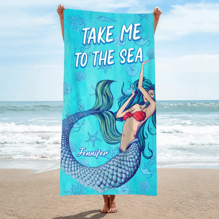 Personalized Mermaid Beach Towel - Gift Idea For Friend/ Birthday/ Beach Lovers - Take Me To The Sea