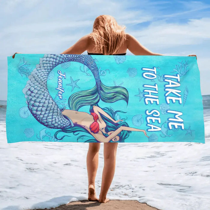 Personalized Mermaid Beach Towel - Gift Idea For Friend/ Birthday/ Beach Lovers - Take Me To The Sea