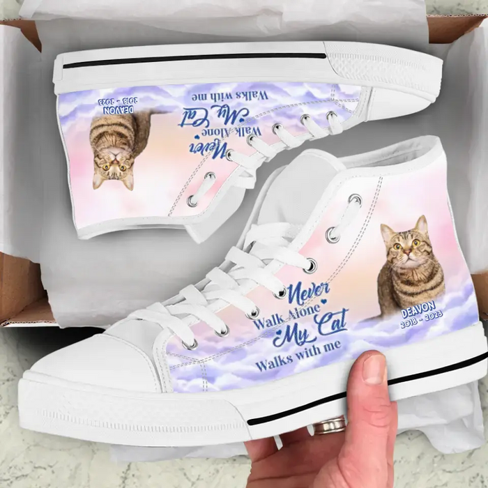 Custom Personalized Memorial High Top Canvas Shoes - Upload Dog/ Cat/ Family Member Photo - Memorial Gift Idea - Never Walk Alone