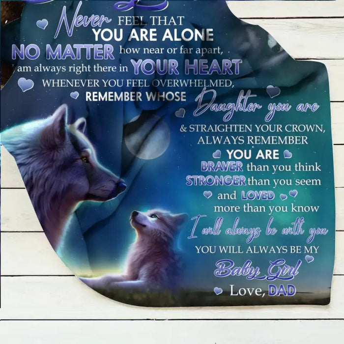 Custom Personalized To My Daughter/ Son Wolf Art Quilt/Single Layer Fleece Blanket - Gift Idea From Dad/ Mom - I Will Always Be With You