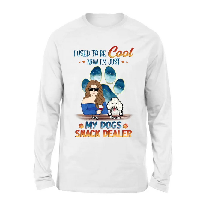 Custom Personalized Dog Mom Shirt/Hoodie - Upto 6 Dogs - Gift Idea For Mother's Day/ Birthday/Dog Lover - I Used To Be Cool Now I'm Just My Dogs Snack Dealer