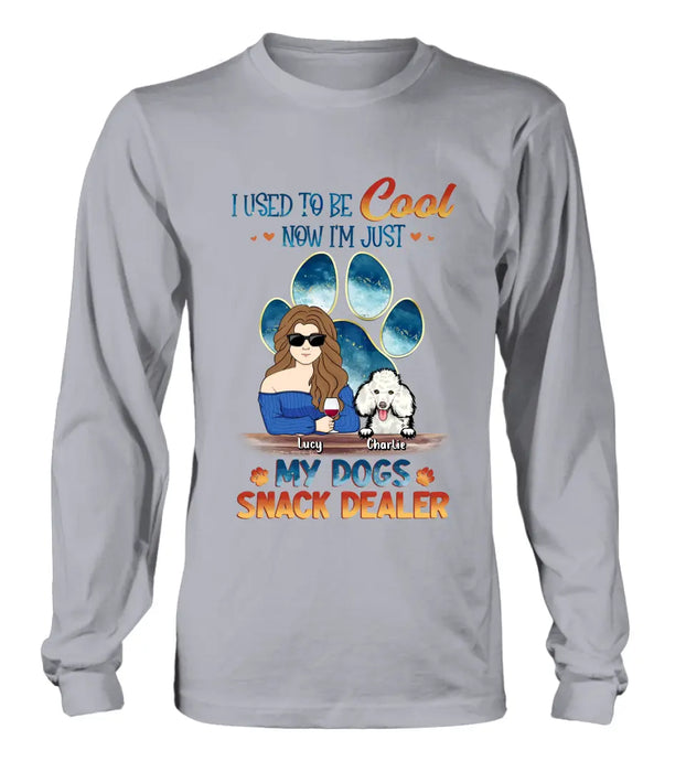 Custom Personalized Dog Mom Shirt/Hoodie - Upto 6 Dogs - Gift Idea For Mother's Day/ Birthday/Dog Lover - I Used To Be Cool Now I'm Just My Dogs Snack Dealer