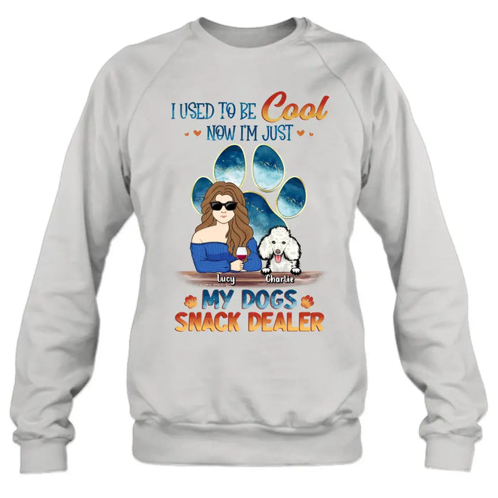 Custom Personalized Dog Mom Shirt/Hoodie - Upto 6 Dogs - Gift Idea For Mother's Day/ Birthday/Dog Lover - I Used To Be Cool Now I'm Just My Dogs Snack Dealer