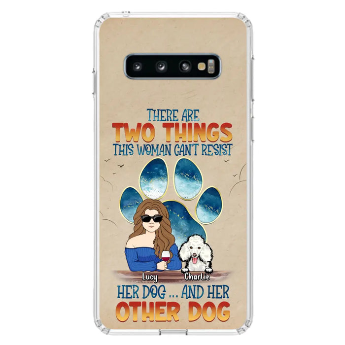 Custom Personalized Dog Mom Phone Case - Gift Idea For Dog Lovers/Mother's Day - Upto 6 Dogs - There Are Two Things This Woman Can't Resist Her Dog..And Her Other Dog - Cases For iPhone/ Samsung