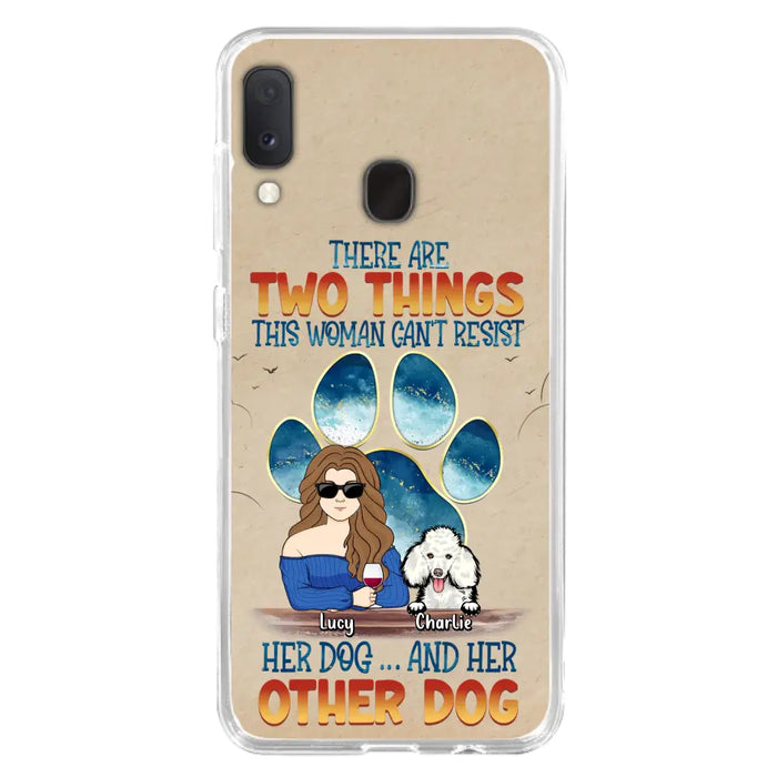 Custom Personalized Dog Mom Phone Case - Gift Idea For Dog Lovers/Mother's Day - Upto 6 Dogs - There Are Two Things This Woman Can't Resist Her Dog..And Her Other Dog - Cases For iPhone/ Samsung