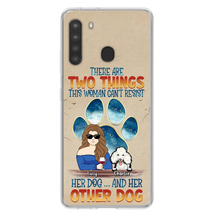 Custom Personalized Dog Mom Phone Case - Gift Idea For Dog Lovers/Mother's Day - Upto 6 Dogs - There Are Two Things This Woman Can't Resist Her Dog..And Her Other Dog - Cases For iPhone/ Samsung