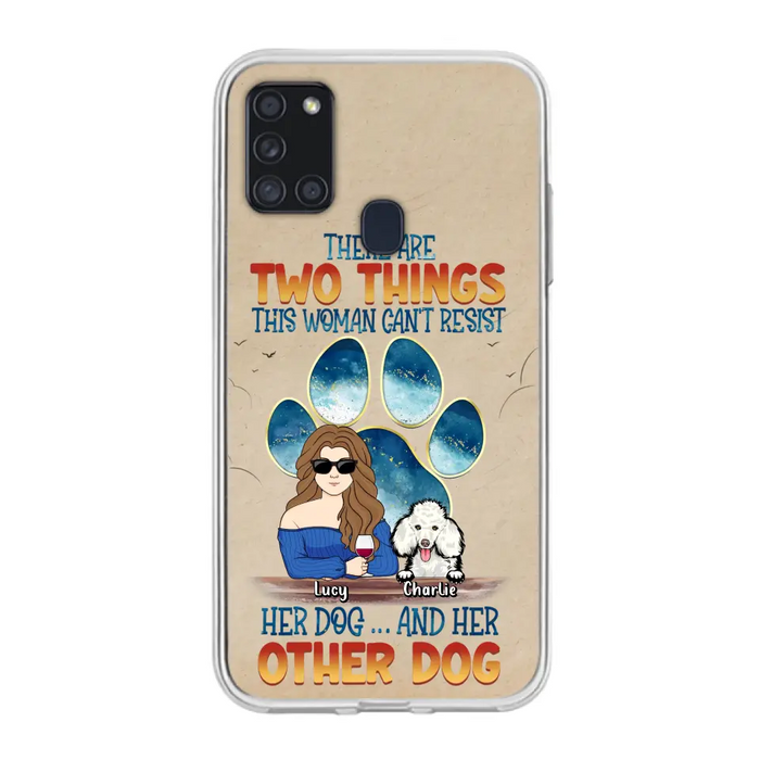 Custom Personalized Dog Mom Phone Case - Gift Idea For Dog Lovers/Mother's Day - Upto 6 Dogs - There Are Two Things This Woman Can't Resist Her Dog..And Her Other Dog - Cases For iPhone/ Samsung