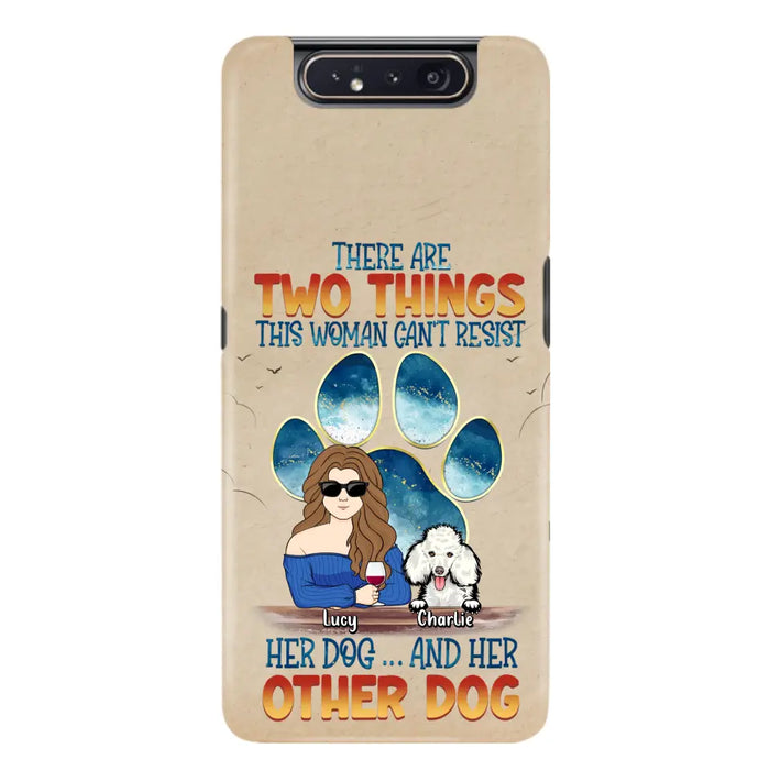 Custom Personalized Dog Mom Phone Case - Gift Idea For Dog Lovers/Mother's Day - Upto 6 Dogs - There Are Two Things This Woman Can't Resist Her Dog..And Her Other Dog - Cases For iPhone/ Samsung