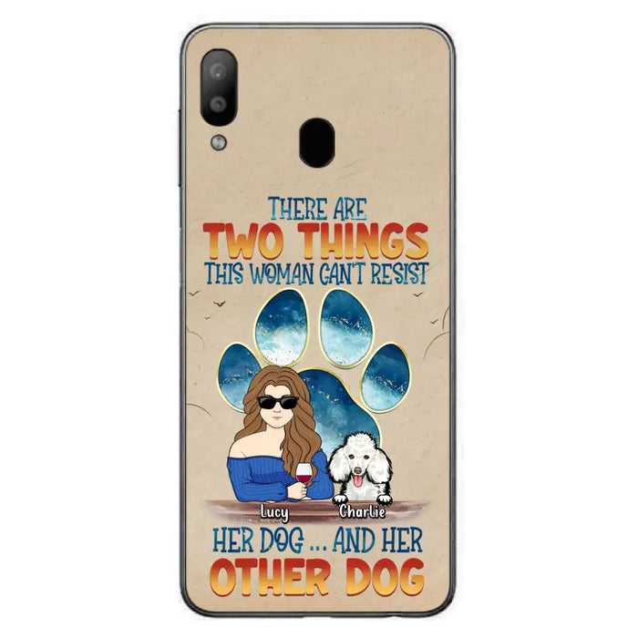 Custom Personalized Dog Mom Phone Case - Gift Idea For Dog Lovers/Mother's Day - Upto 6 Dogs - There Are Two Things This Woman Can't Resist Her Dog..And Her Other Dog - Cases For iPhone/ Samsung