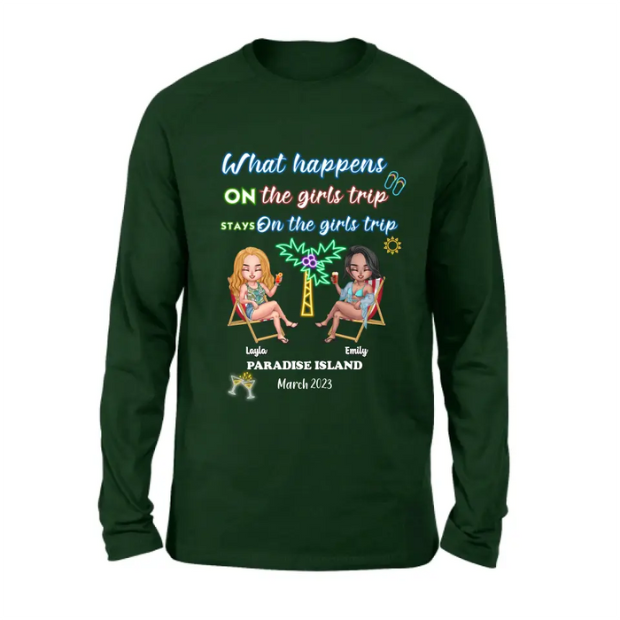 Custom Personalized Girl's Trip Shirt/Hoodie/Long sleeve/Sweatshirt - Upto 6 People - Gift Idea For Besties/Sisters/Friends - What Happens On The Girls Trip Stays On The Girls Trip