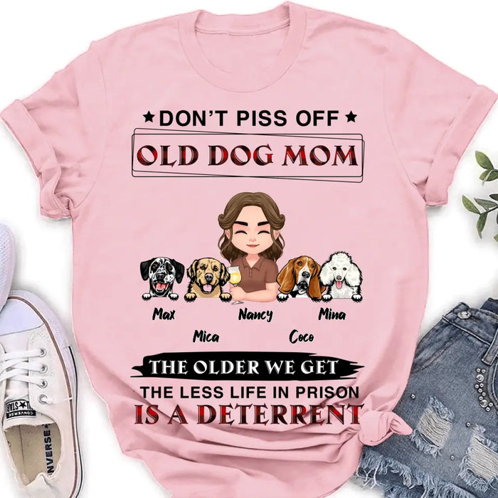 Personalized Dog Mom Shirt/Hoodie/Long sleeve/Sweatshirt - Gift Idea For Dog Mom/Dog Lovers - Up to 4 Dogs - Don't Piss Off Old Dog Mom