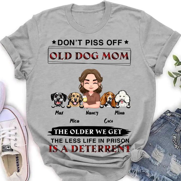 Personalized Dog Mom Shirt/Hoodie/Long sleeve/Sweatshirt - Gift Idea For Dog Mom/Dog Lovers - Up to 4 Dogs - Don't Piss Off Old Dog Mom