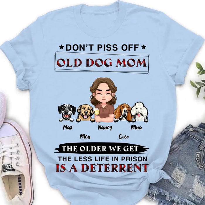 Personalized Dog Mom Shirt/Hoodie/Long sleeve/Sweatshirt - Gift Idea For Dog Mom/Dog Lovers - Up to 4 Dogs - Don't Piss Off Old Dog Mom