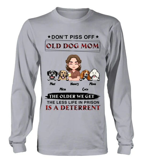 Personalized Dog Mom Shirt/Hoodie/Long sleeve/Sweatshirt - Gift Idea For Dog Mom/Dog Lovers - Up to 4 Dogs - Don't Piss Off Old Dog Mom