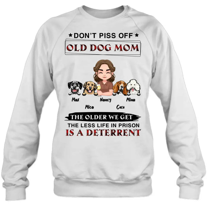 Personalized Dog Mom Shirt/Hoodie/Long sleeve/Sweatshirt - Gift Idea For Dog Mom/Dog Lovers - Up to 4 Dogs - Don't Piss Off Old Dog Mom