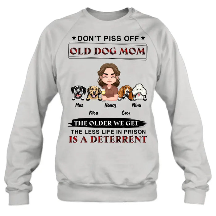 Personalized Dog Mom Shirt/Hoodie/Long sleeve/Sweatshirt - Gift Idea For Dog Mom/Dog Lovers - Up to 4 Dogs - Don't Piss Off Old Dog Mom