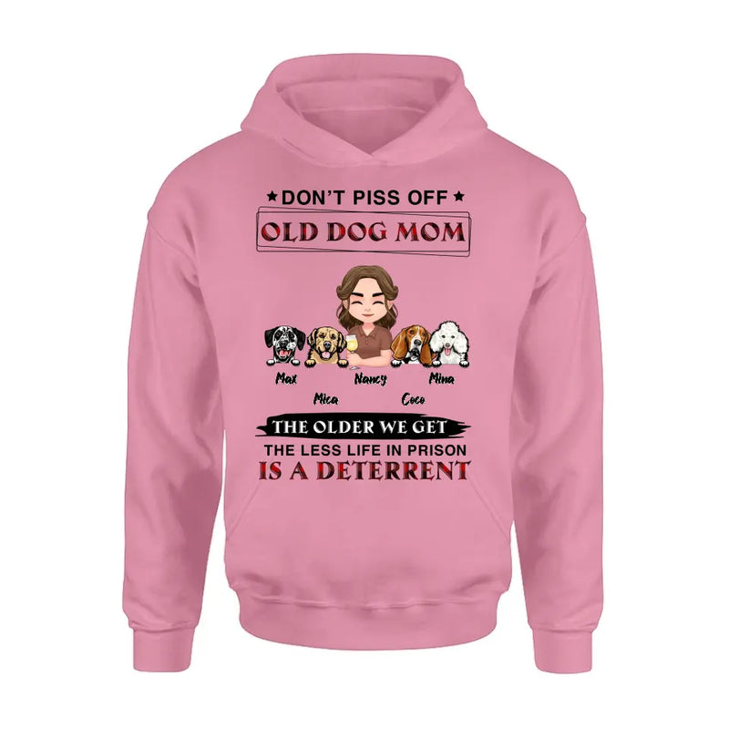 Personalized Dog Mom Shirt/Hoodie/Long sleeve/Sweatshirt - Gift Idea For Dog Mom/Dog Lovers - Up to 4 Dogs - Don't Piss Off Old Dog Mom