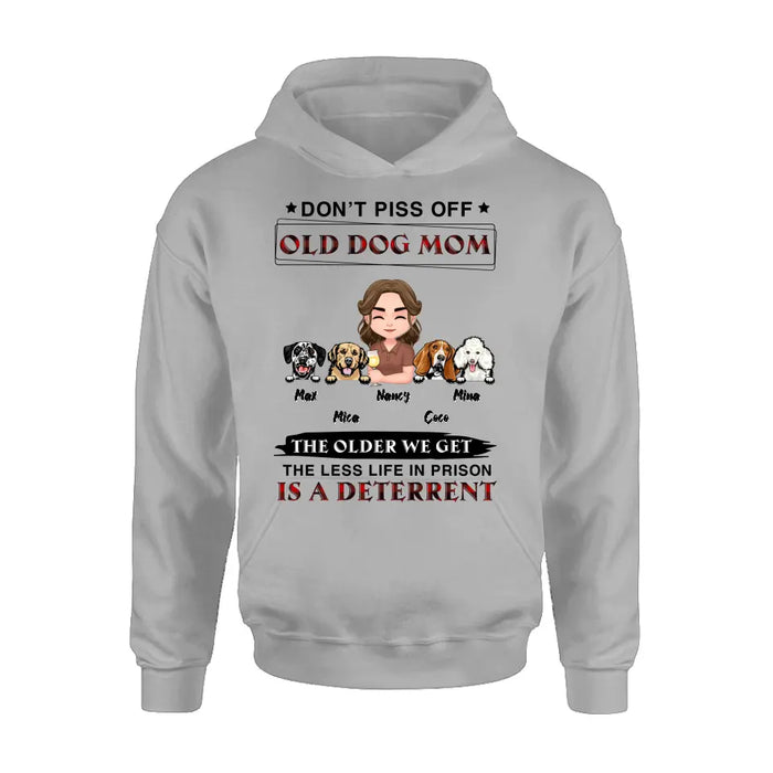 Personalized Dog Mom Shirt/Hoodie/Long sleeve/Sweatshirt - Gift Idea For Dog Mom/Dog Lovers - Up to 4 Dogs - Don't Piss Off Old Dog Mom