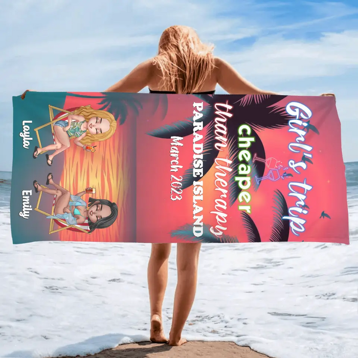 Custom Personalized Girl's Trip Beach Towel - Upto 6 People - Gift Idea For Besties/Sisters/Friends - Beaches Booze & Besties