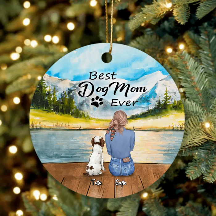 Custom Personalized Pet Mom/Dad Ornament - Mom/Dad With Upto 4 Dogs/4 Cats - Best Gift For Dog/Cat Lover - Life Is Better With Dogs