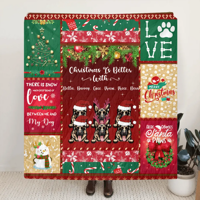 Personalized Dog Christmas Fleece Blanket/Quilt - Up to 6 Dogs -  Best Gift For Christmas Holiday/Dog Lovers - SMIJYT