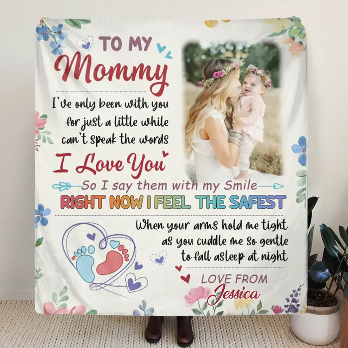 Custom Photo First Mother's Day Quilt/Single Layer Fleece Blanket - Gift Idea For Mom/Mother's Day - To My Mommy