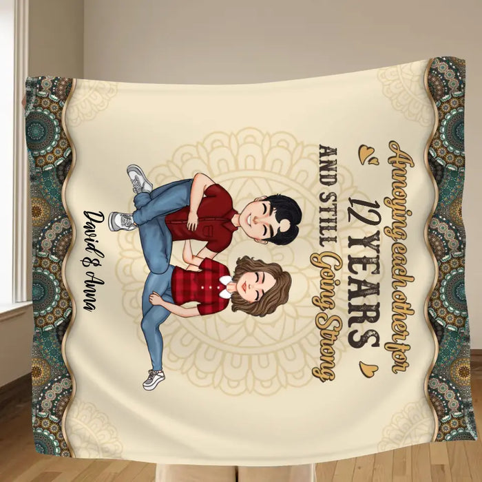 Custom Personalized Couple Quilt/Single Layer Fleece Blanket - Gift Idea For Couple/Mother's Day/Father's Day - Annoying Each Other For 12 Years And Still Going Strong